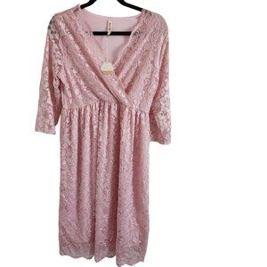 Pink Blush Light Pink 3/4 Sleeve sleeve floral lace Maternity Nursing dress XL